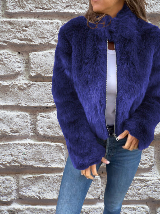 Women's Cropped Winter Jacket with Stand Collar | Fluffy