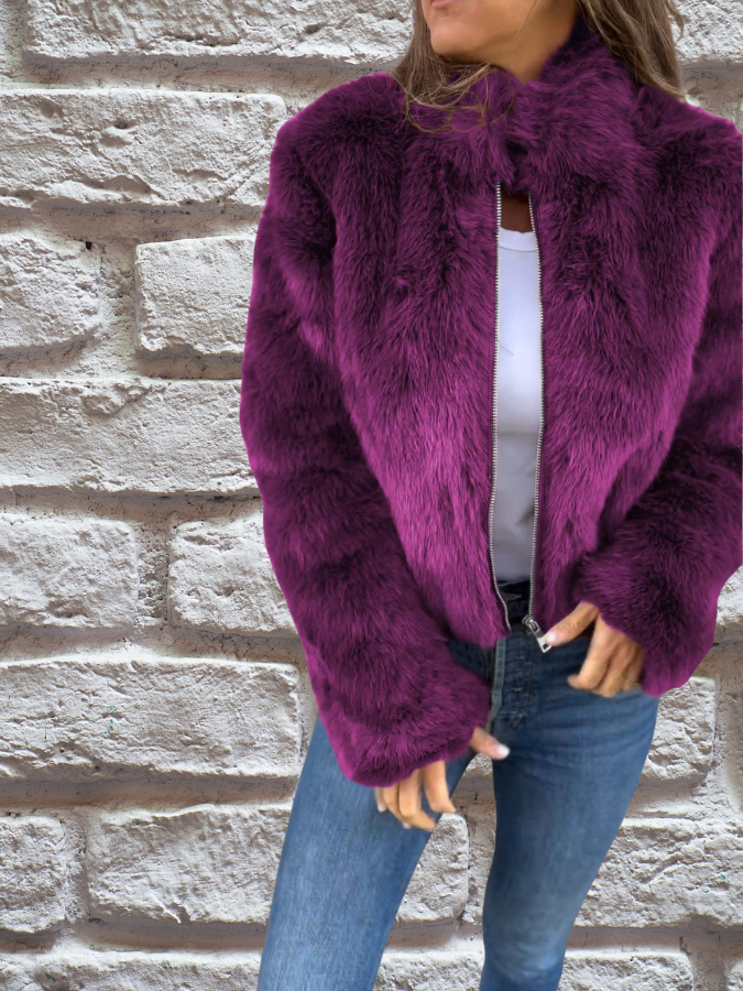 Women's Cropped Winter Jacket with Stand Collar | Fluffy