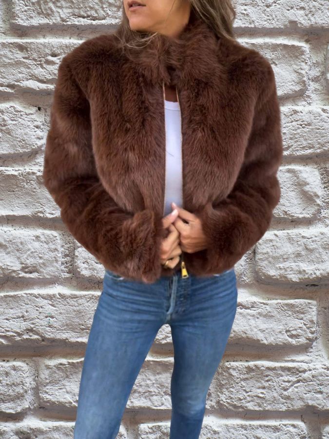 Women's Cropped Winter Jacket with Stand Collar | Fluffy