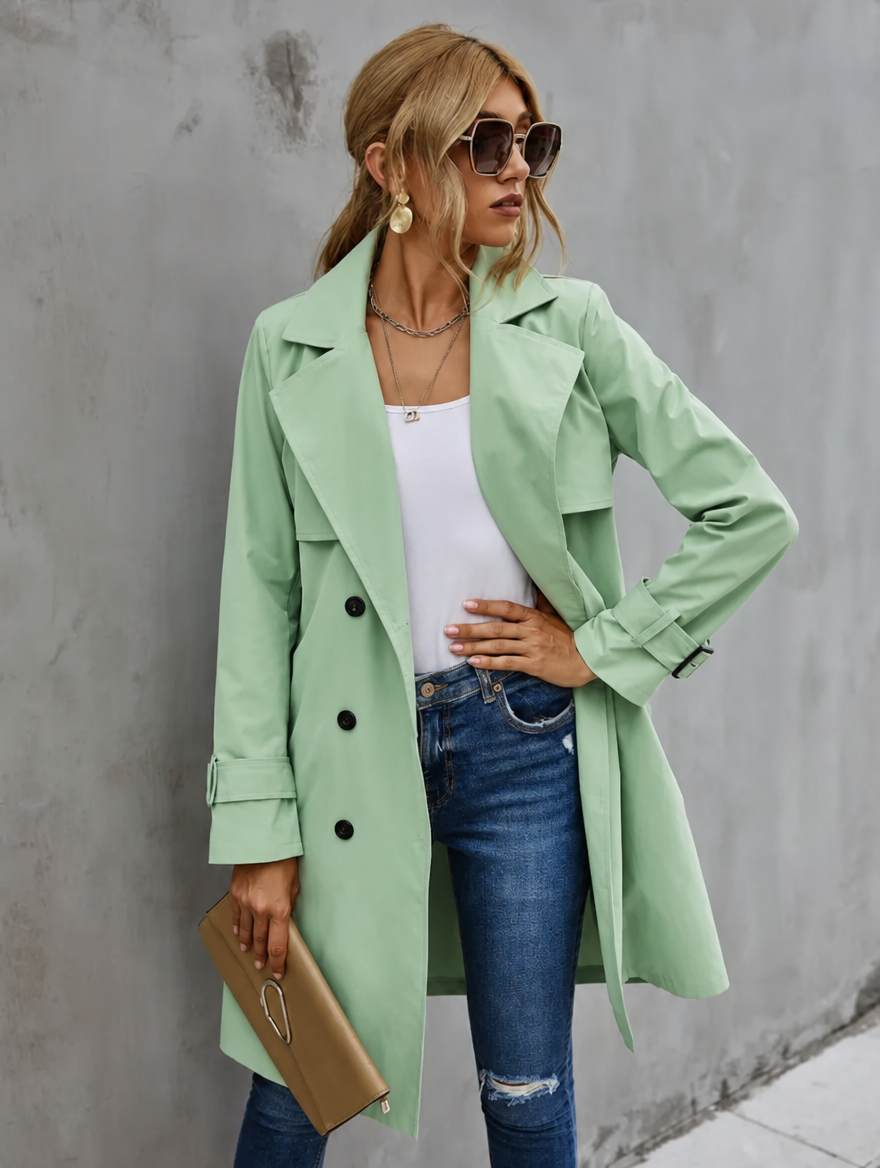 Women's Double-Breasted Trench Coat | Belted Waist