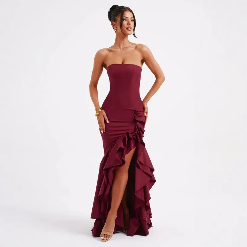 Women’s Evening Dress Maxi with Ruffle Hem & Strapless | Formal