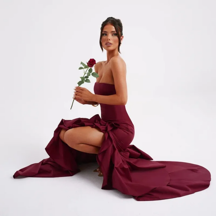 Women’s Evening Dress Maxi with Ruffle Hem & Strapless | Formal