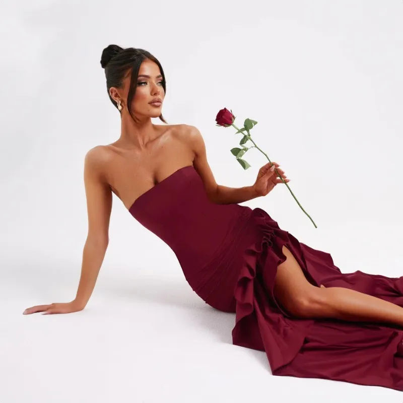 Women’s Evening Dress Maxi with Ruffle Hem & Strapless | Formal