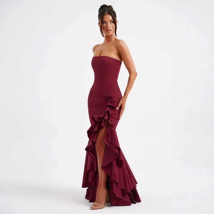 Women’s Evening Dress Maxi with Ruffle Hem & Strapless | Formal