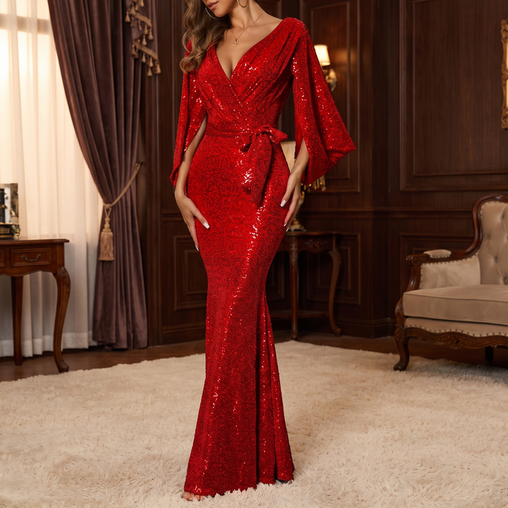 Women’s Evening Dress Maxi with Sequins & Wrap Front | Formal