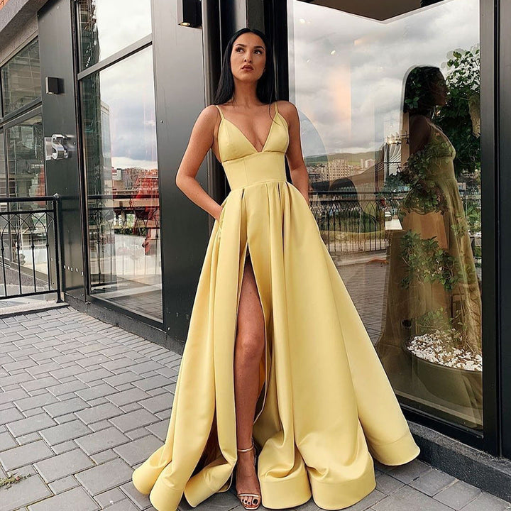 Women’s Evening Dress Maxi with Side Slit & V-Neck | Formal