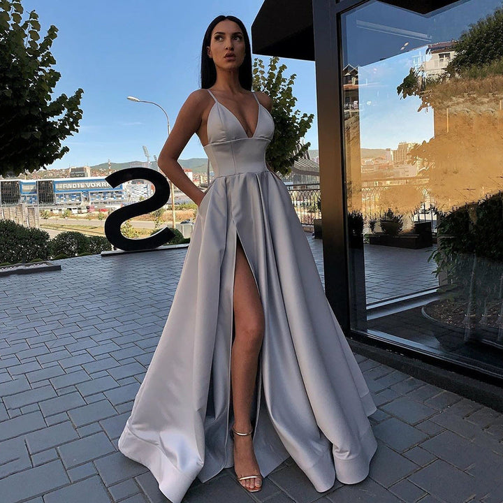 Women’s Evening Dress Maxi with Side Slit & V-Neck | Formal
