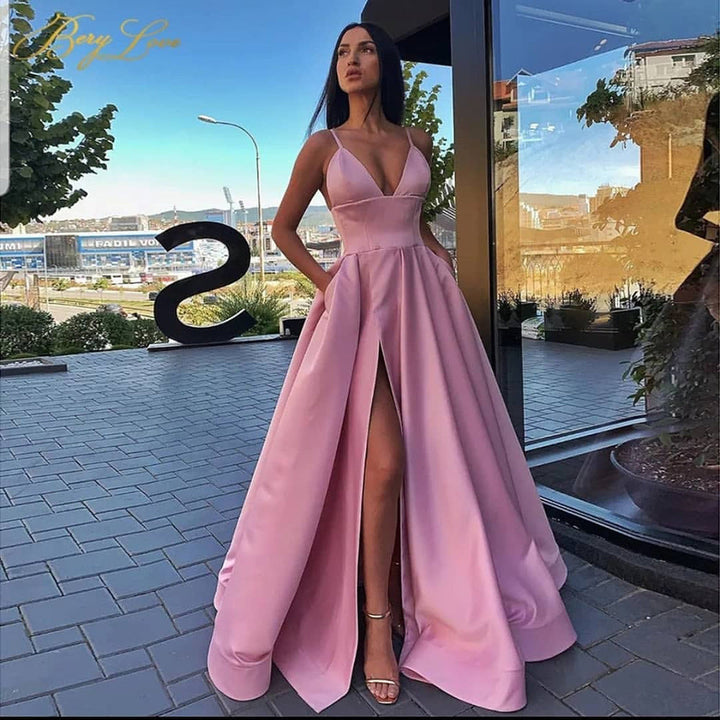 Women’s Evening Dress Maxi with Side Slit & V-Neck | Formal