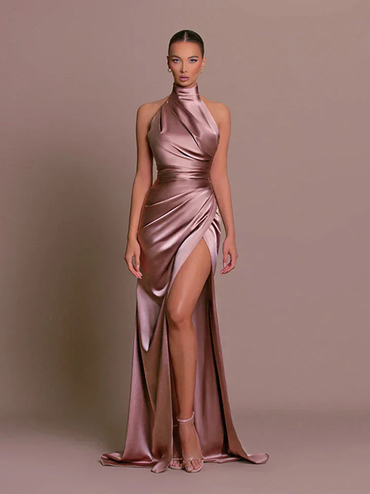 Women's Evening Dress with Halter Neck & Side Slit | Maxi Gown