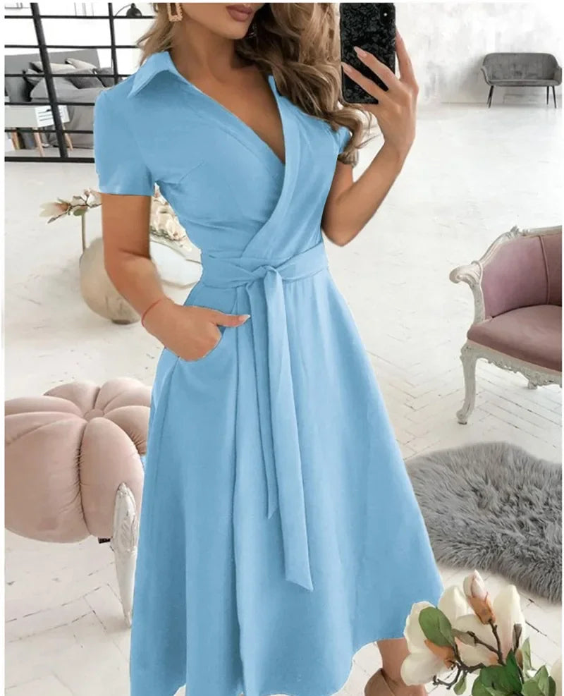 Women's Evening Dress with Tie Waist | Wrap Midi