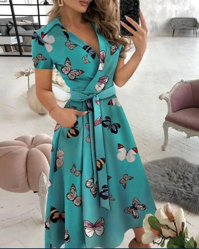 Women's Evening Dress with Tie Waist | Wrap Midi