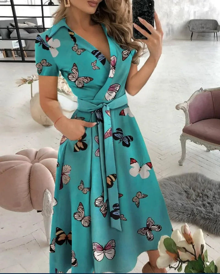 Women's Evening Dress with Tie Waist | Wrap Midi