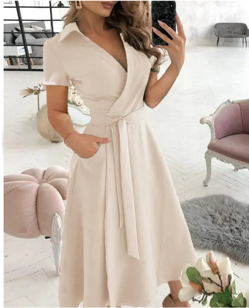 Women's Evening Dress with Tie Waist | Wrap Midi