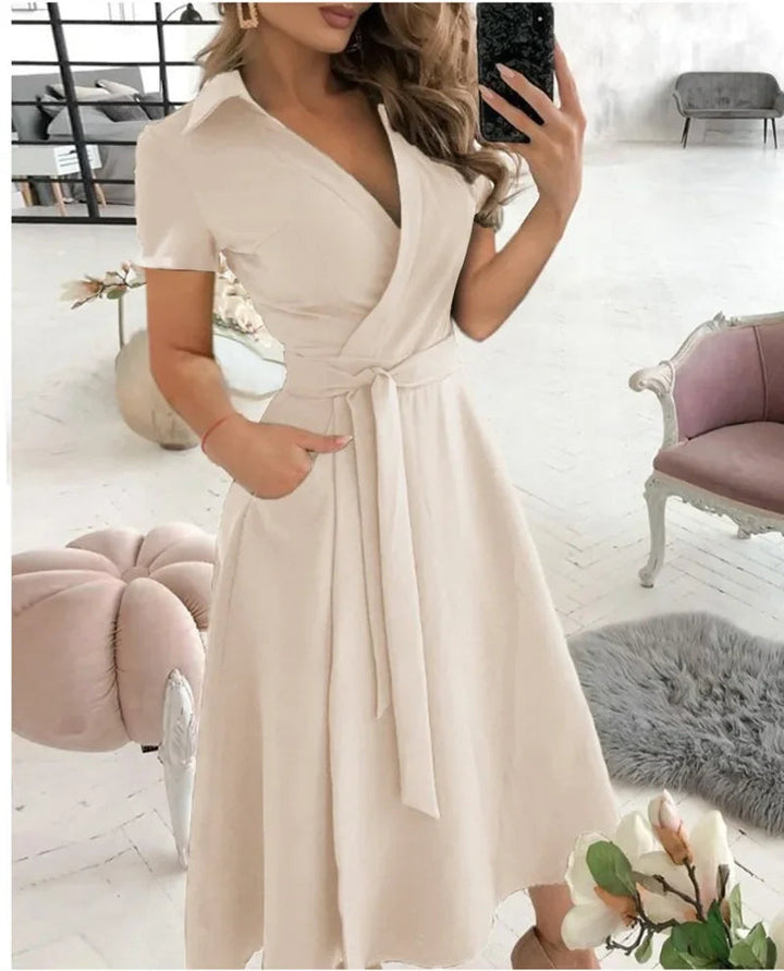 Women's Evening Dress with Tie Waist | Wrap Midi