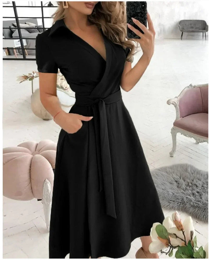 Women's Evening Dress with Tie Waist | Wrap Midi