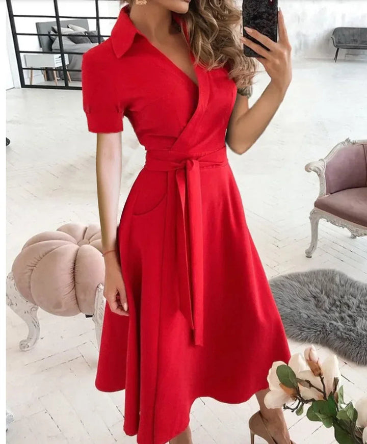 Women's Evening Dress with Tie Waist | Wrap Midi