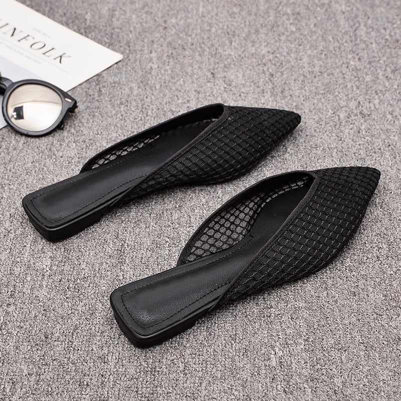 Women's Fishnet Mules Slip-On | Pointed Toe