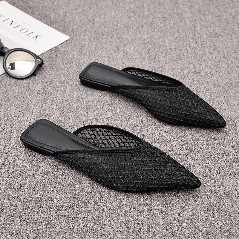 Women's Fishnet Mules Slip-On | Pointed Toe