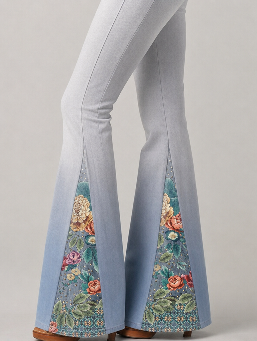Women's Flare Jeans Floral Print | Summer