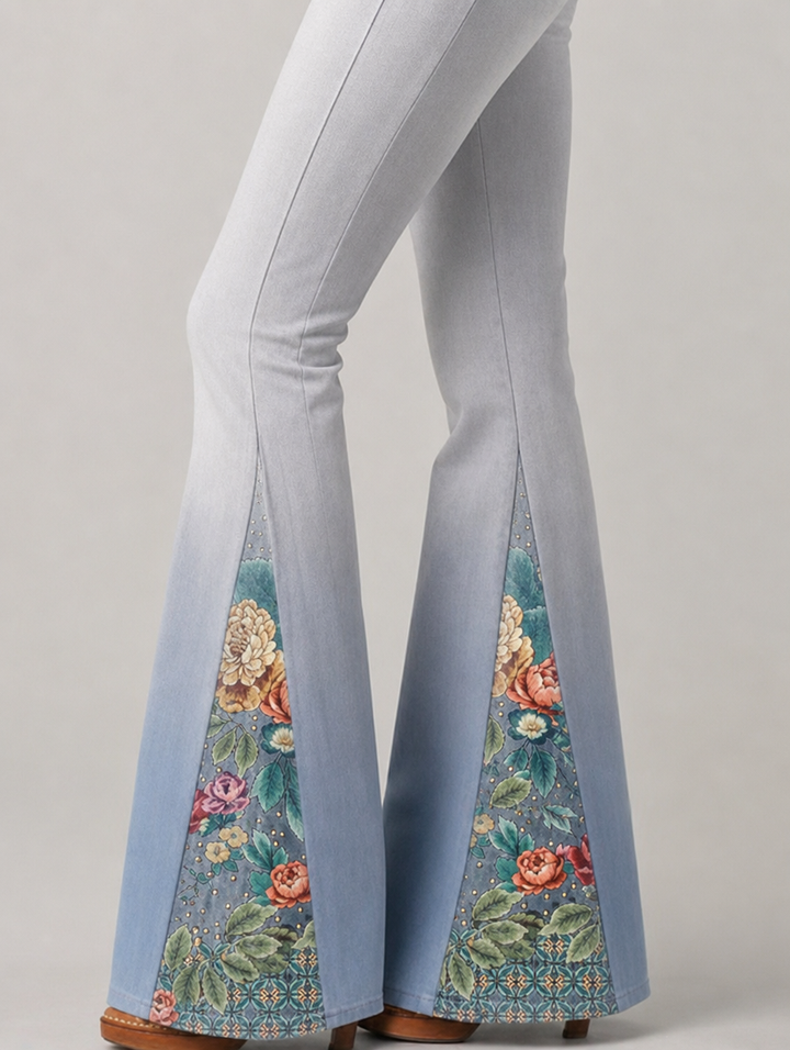 Women's Flare Jeans Floral Print | Summer
