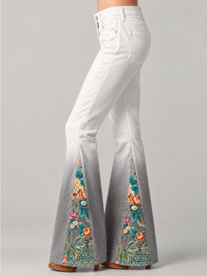 Women's Flare Jeans Floral Print | Summer