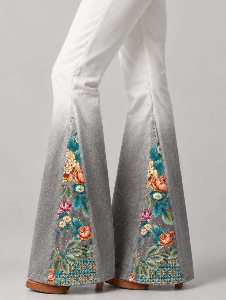 Women's Flare Jeans Floral Print | Summer