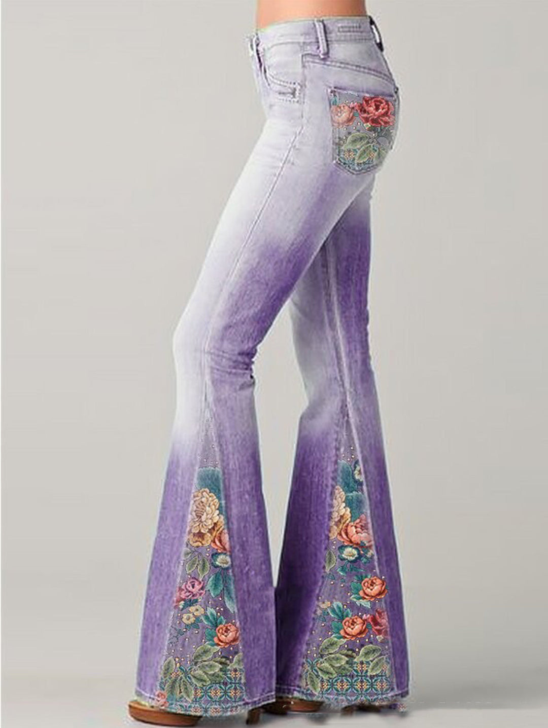 Women's Flare Jeans Floral Print | Summer