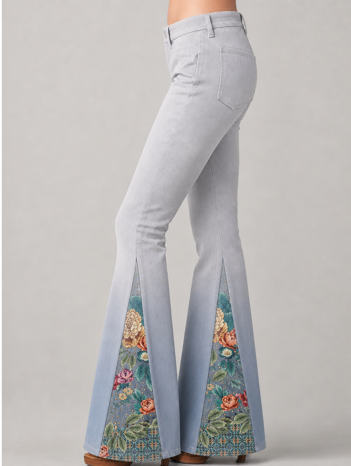Women's Flare Jeans Floral Print | Summer