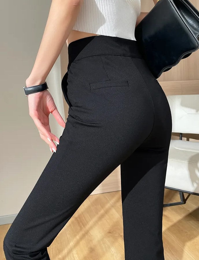 Women's Flare Pants High Waist with Slit Hem | Black