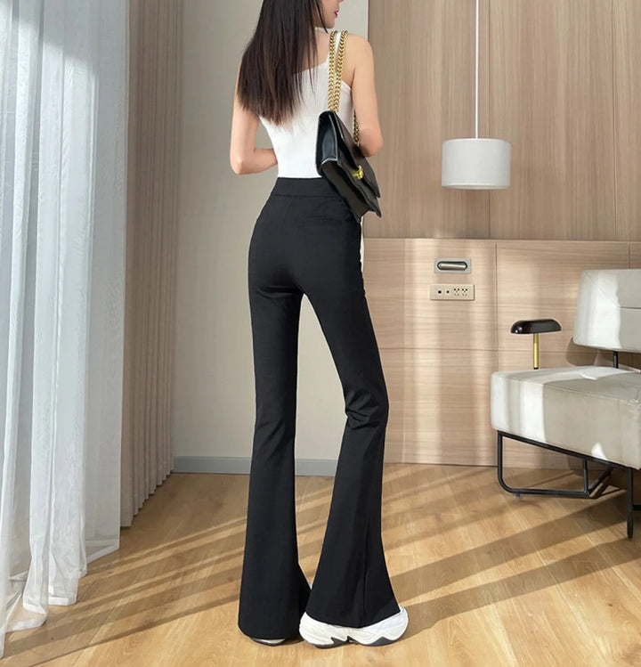 Women's Flare Pants High Waist with Slit Hem | Black