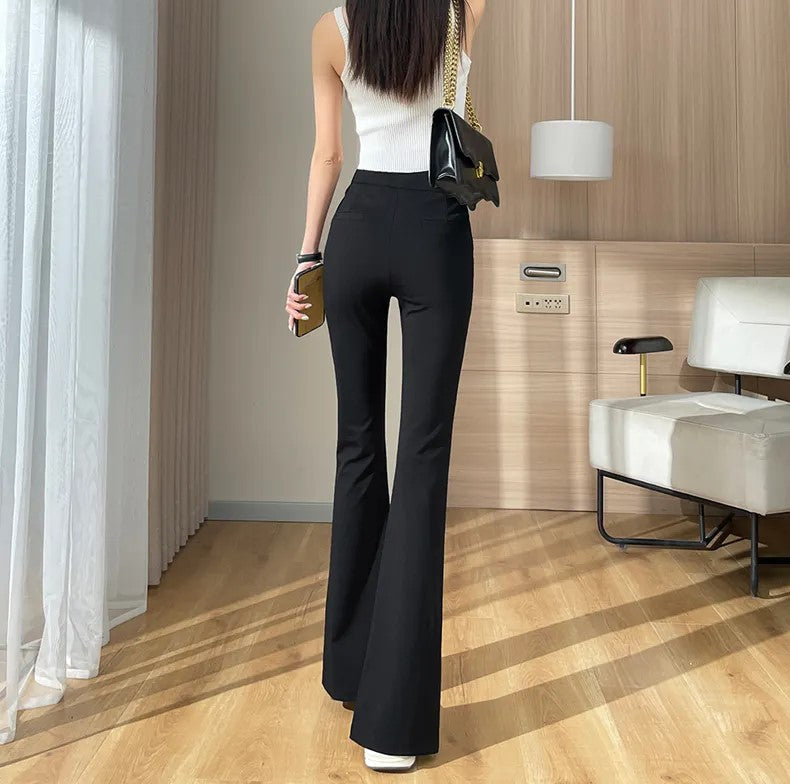 Women's Flare Pants High Waist with Slit Hem | Black