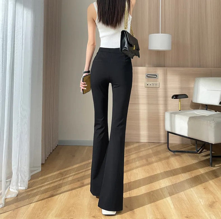 Women's Flare Pants High Waist with Slit Hem | Black