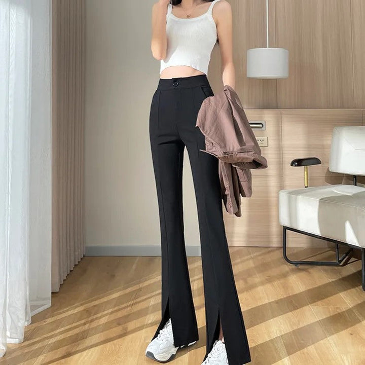 Women's Flare Pants High Waist with Slit Hem | Black