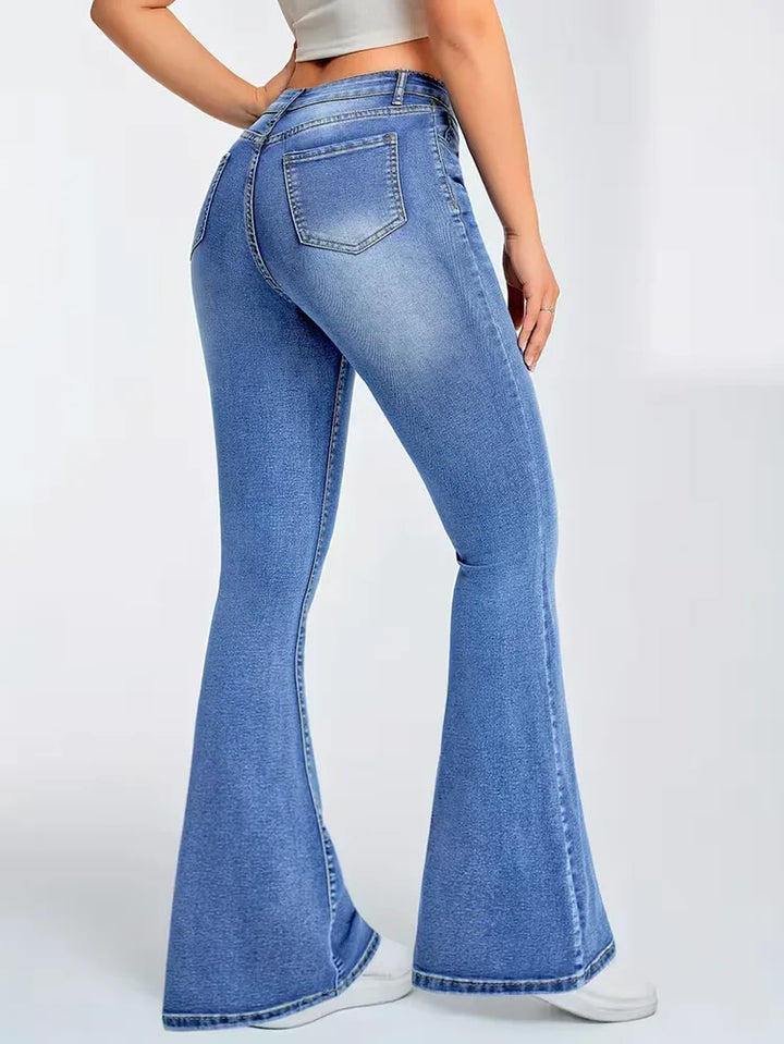 Women's Flare Pants with Faded Wash | High Waist