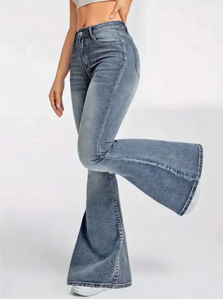 Women's Flare Pants with Faded Wash | High Waist