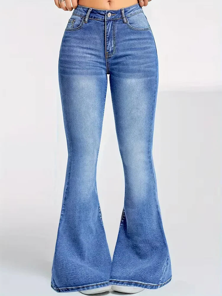 Women's Flare Pants with Faded Wash | High Waist
