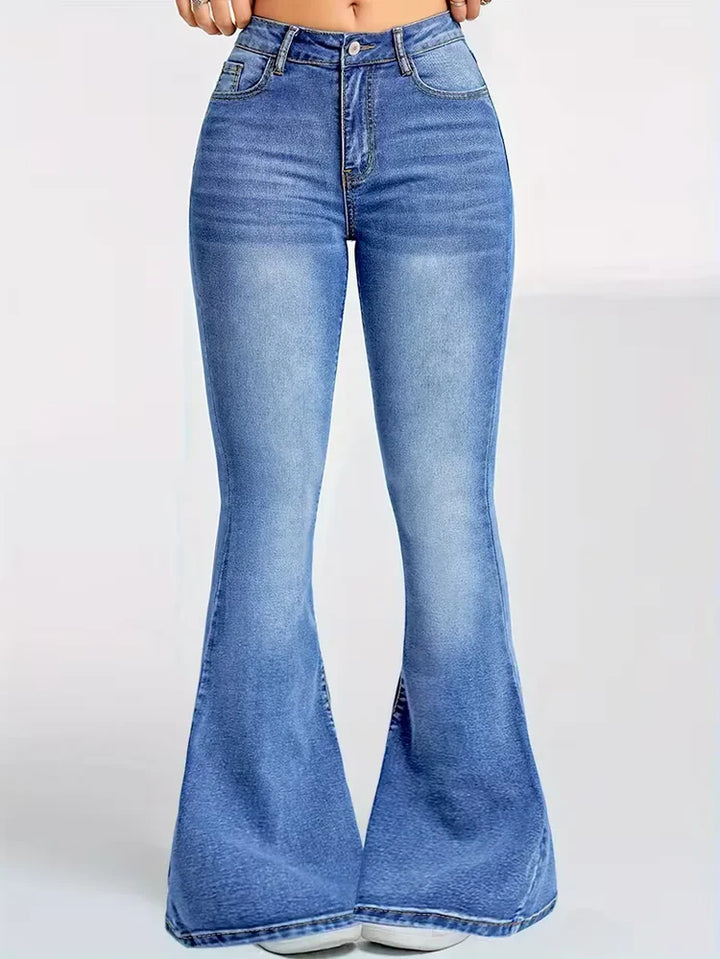 Women's Flare Pants with Faded Wash | High Waist