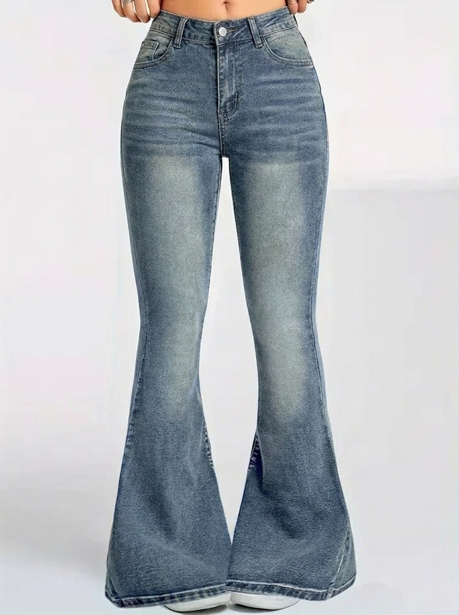Women's Flare Pants with Faded Wash | High Waist