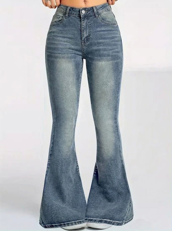 Women's Flare Pants with Faded Wash | High Waist