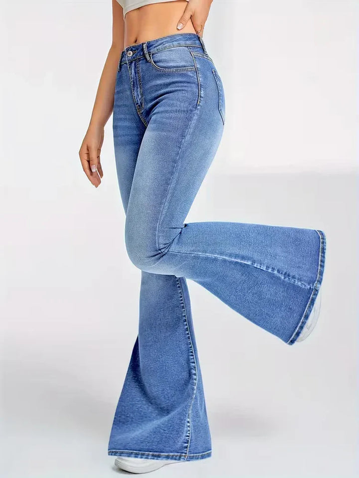 Women's Flare Pants with Faded Wash | High Waist