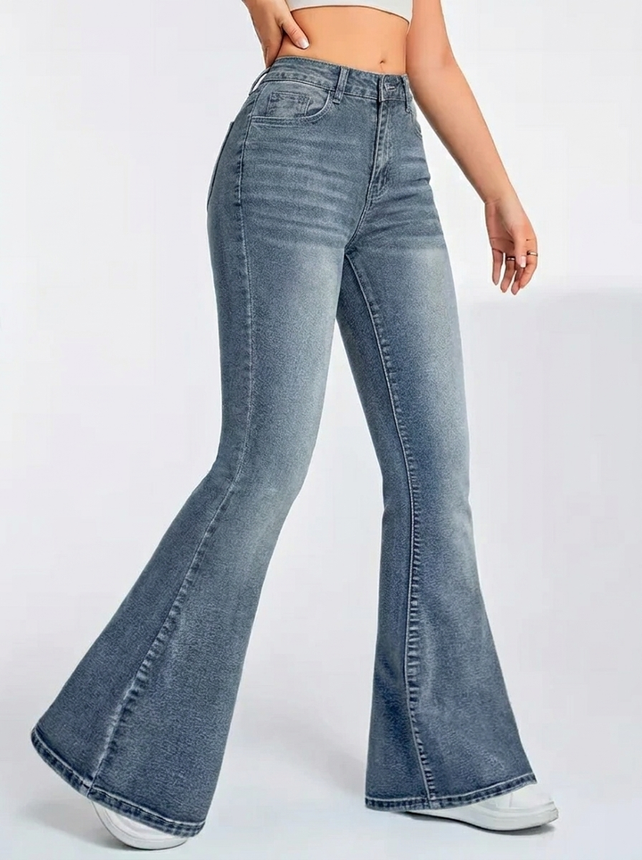 Women's Flare Pants with Faded Wash | High Waist