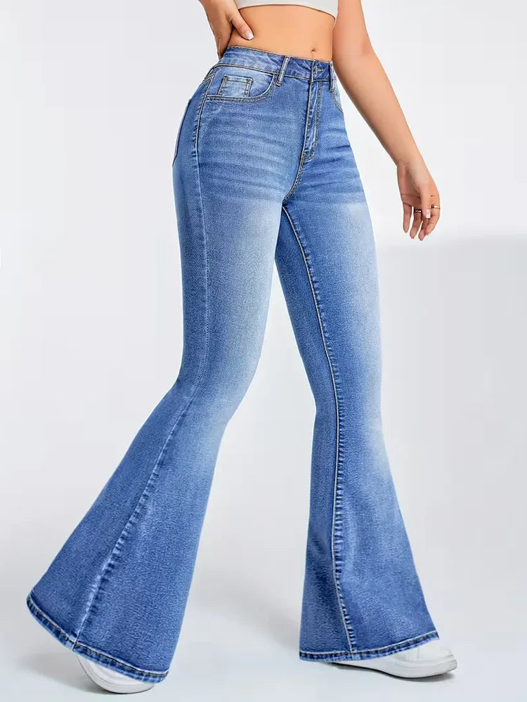 Women's Flare Pants with Faded Wash | High Waist