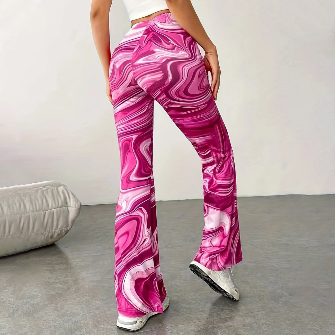 Women's Flare Pants with Marble Print | High Waist