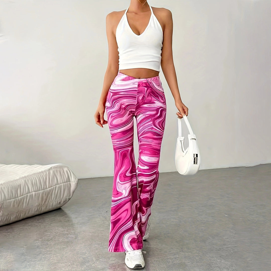 Women's Flare Pants with Marble Print | High Waist