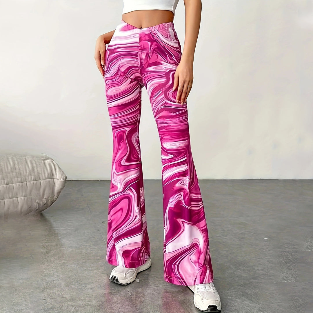 Women's Flare Pants with Marble Print | High Waist