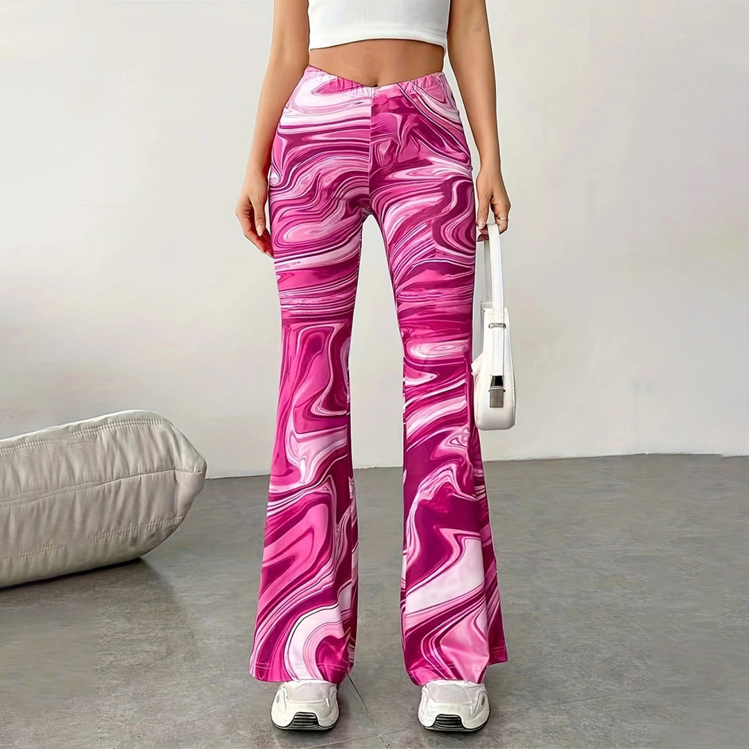 Women's Flare Pants with Marble Print | High Waist