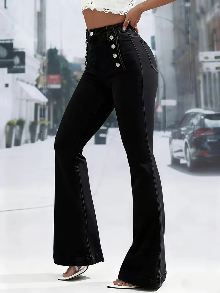 Women's Flare Pants with Sailor Buttons | High Waist