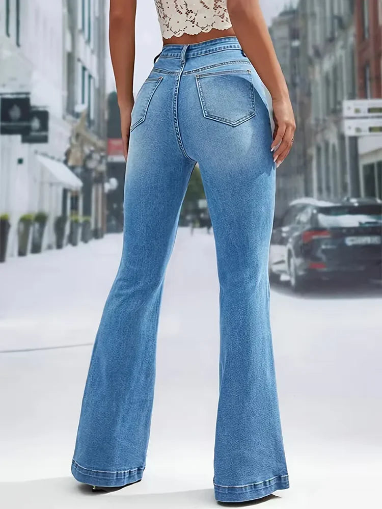 Women's Flare Pants with Sailor Buttons | High Waist