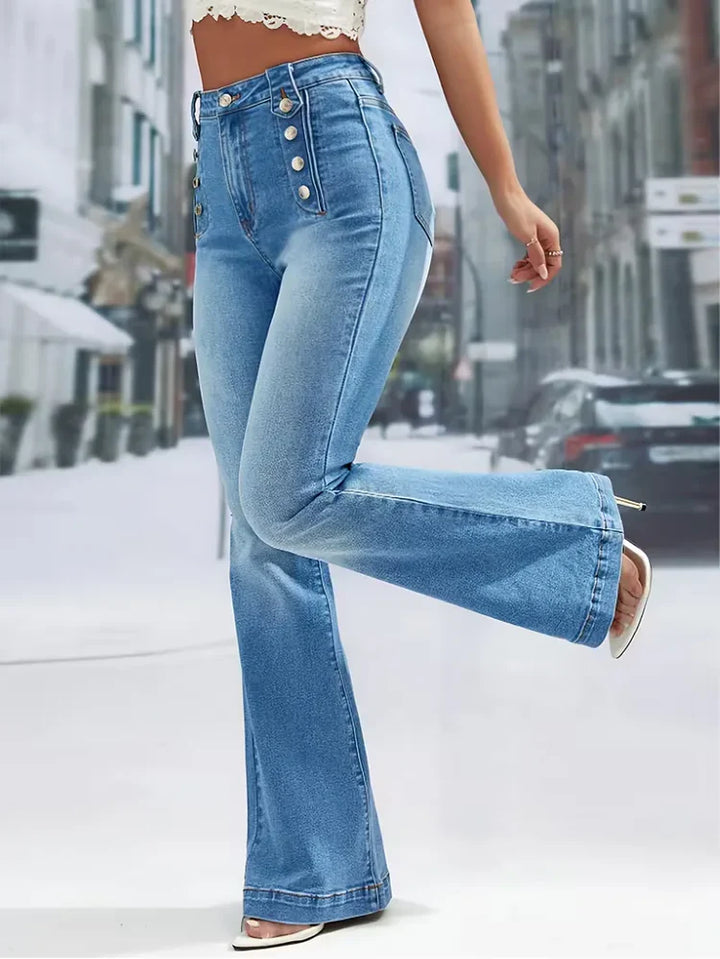 Women's Flare Pants with Sailor Buttons | High Waist