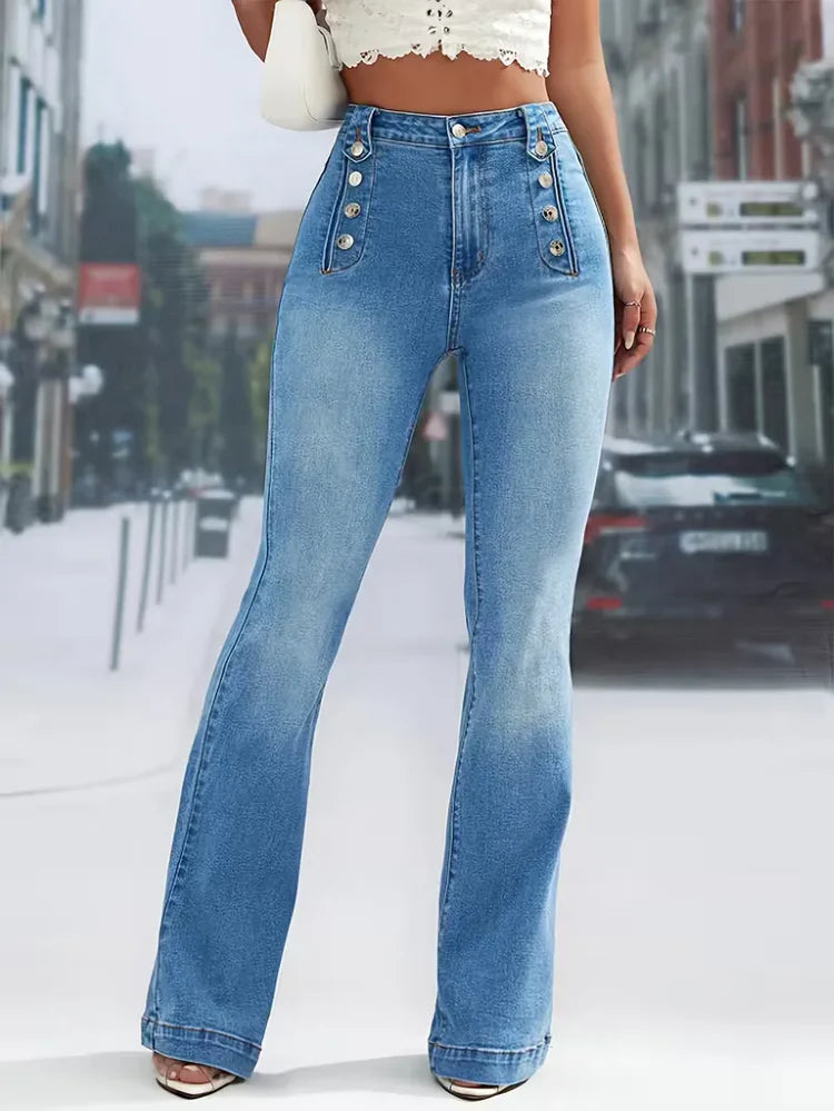Women's Flare Pants with Sailor Buttons | High Waist